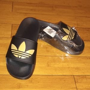 ADIDAS Black and Gold Slides.Mens US sz 10.BRAND NEW.Unisex